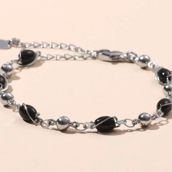 Sleek Silver and Black Bead Bracelet - Picture 3 of 5